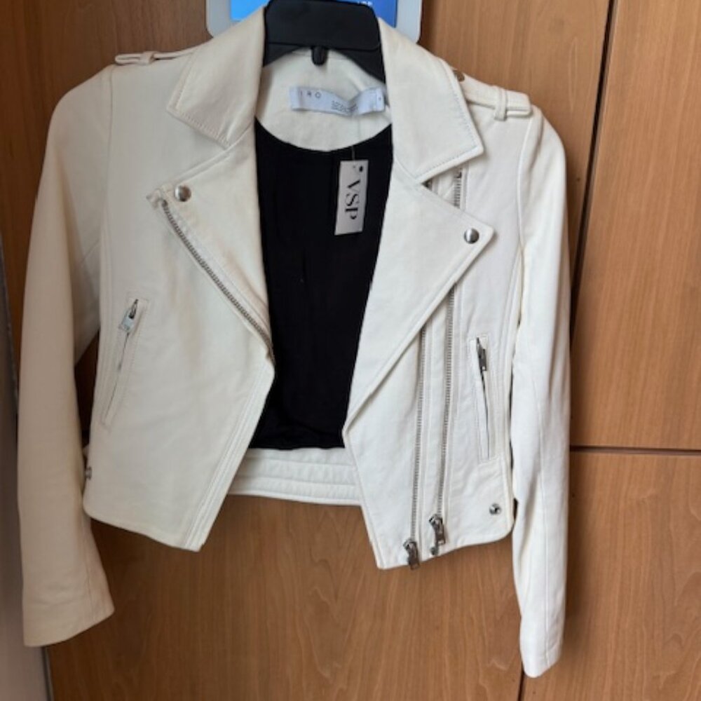 Pre-Loved IRO Cream Lamb Leather Motorcycle Jacket - EU 36 or XS